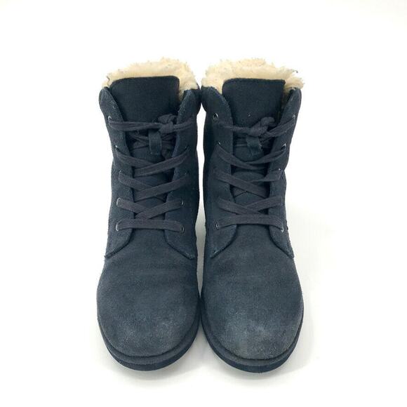 Bearpaw Phoebe Womens Ankle Boots Sz 6 Blue Fleece Lined Winter Snow Suede - Picture 2 of 6